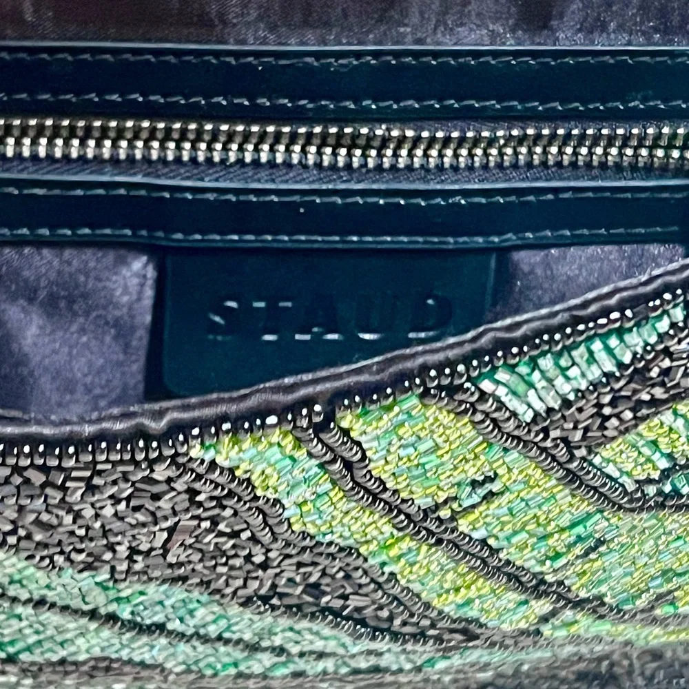 🌺🎉HP🎉🌺 NWOT Staud Beaded Tommy Shoulder Bag Green Palms  🌟 Rare Find 🌟 - Picture 9 of 16